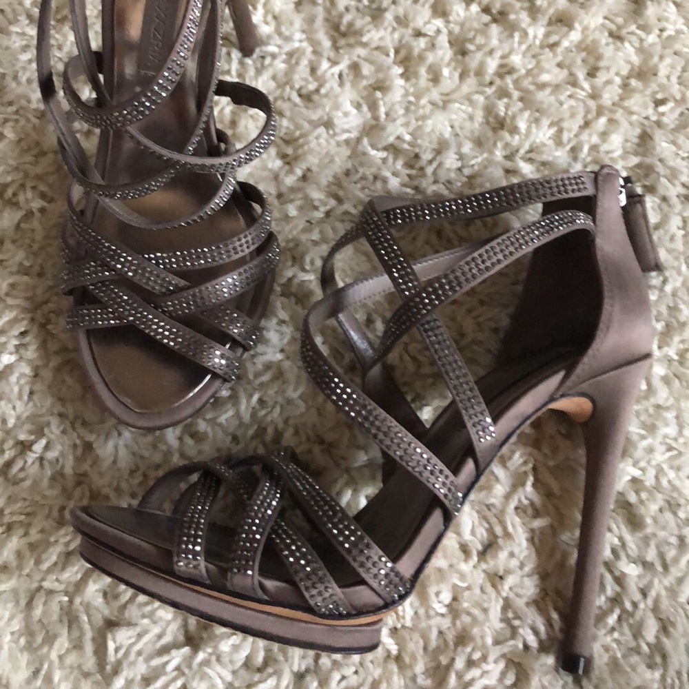 BCBG Strappy Rhinestud Ppatfofm Sandal Heels, 6